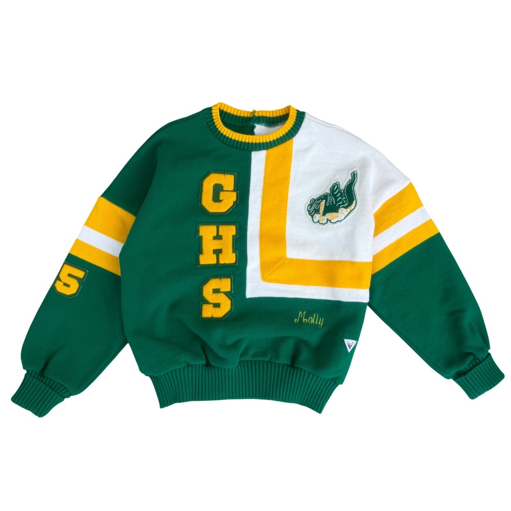 Varsity Spirit GHS Cheerleader Sweater Vintage 90s Gator Letterman Green Yellow